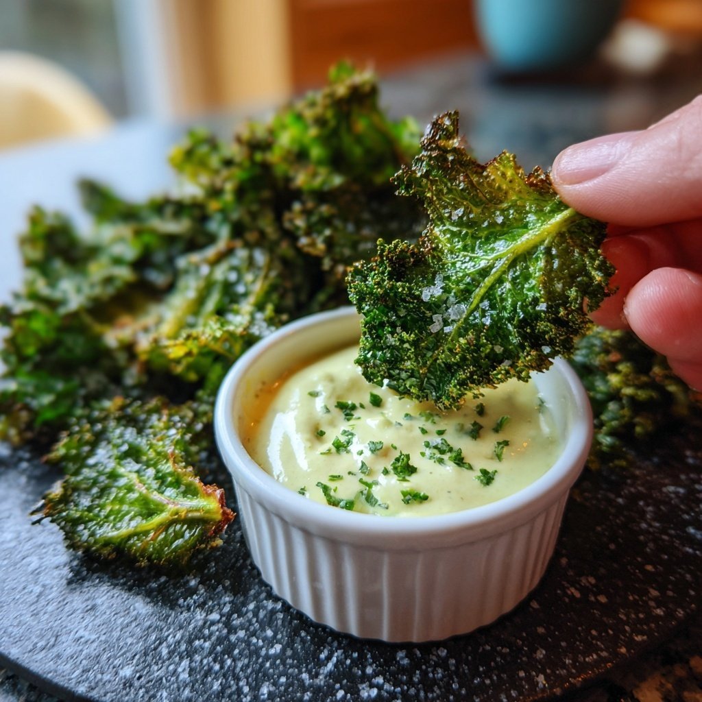 Knusprige Grünkohl Chips mit Dip