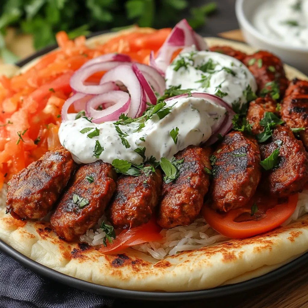 Tomaten-Kritharaki mit veganen Cevapcici und Tzatziki