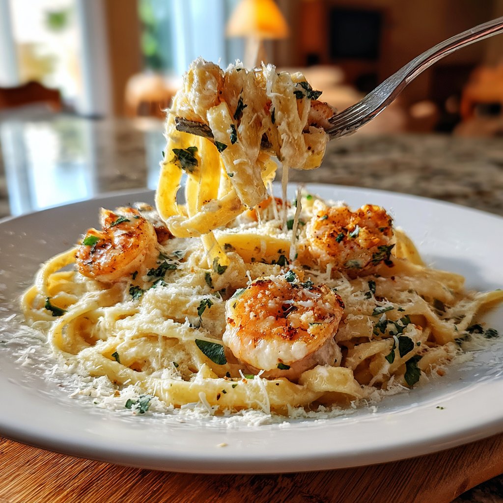 Knoblauch Parmesan Garnelen Pasta