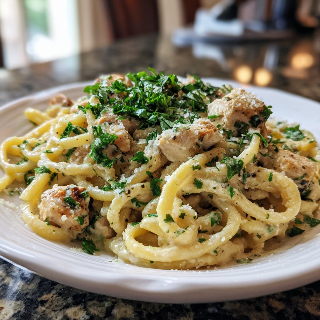 One Pot Creamy Garlic Chicken Pasta