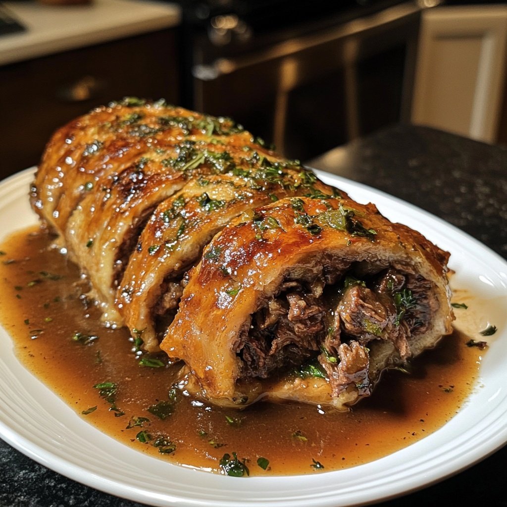 Geschmorte Rinderrouladen mit Rotkohl und Klößen