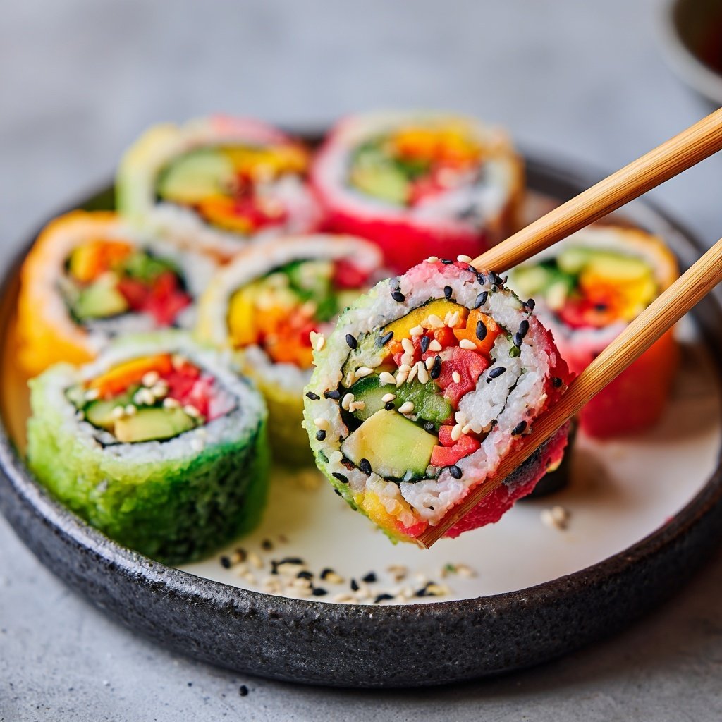 Regenbogen-Gemüse-Sushi-Rollen