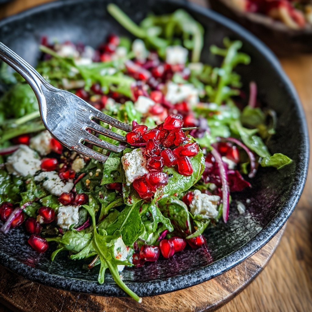Wildkräutersalat mit Granatapfel und Feta