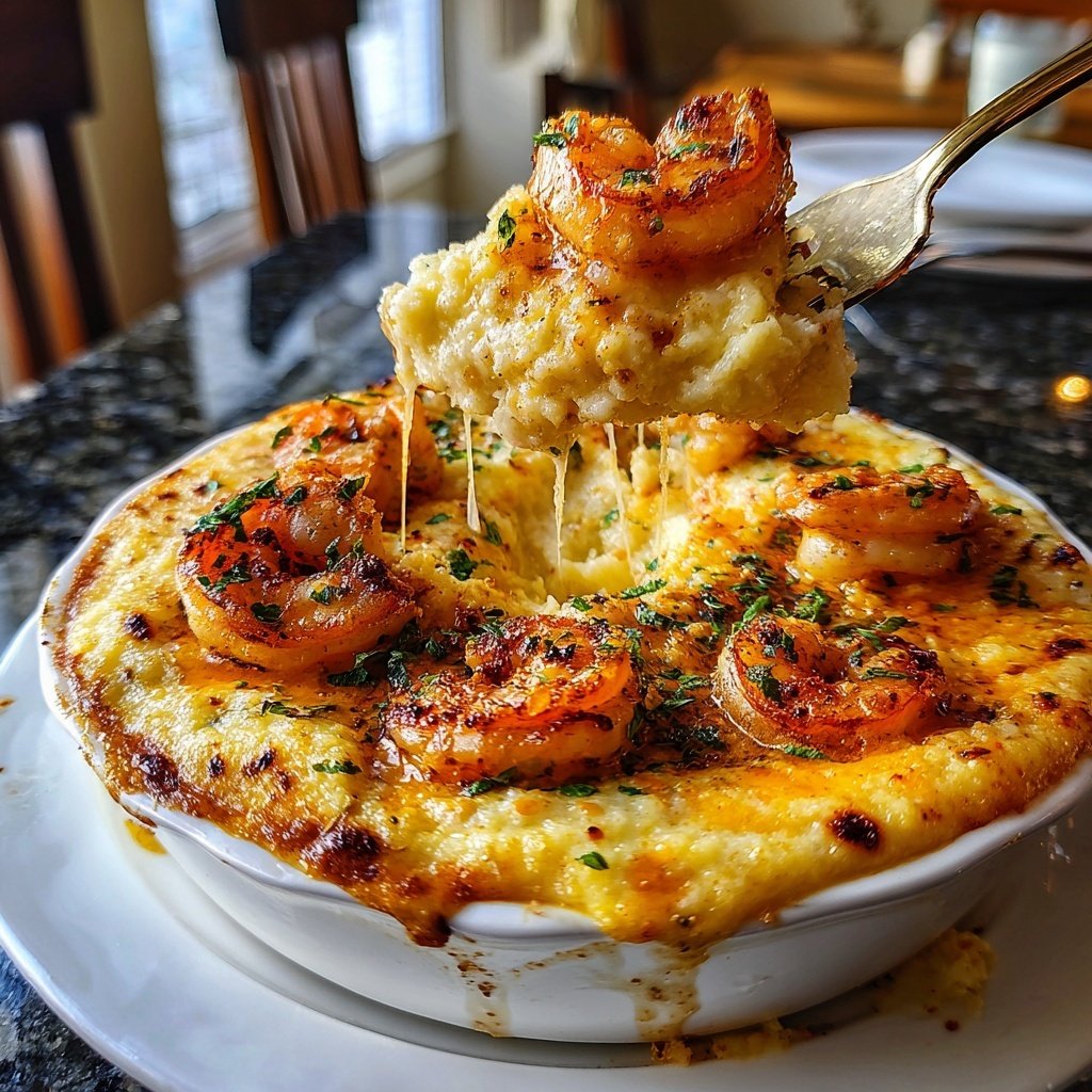Käsiges Garnelen Grits Bissen Cajun