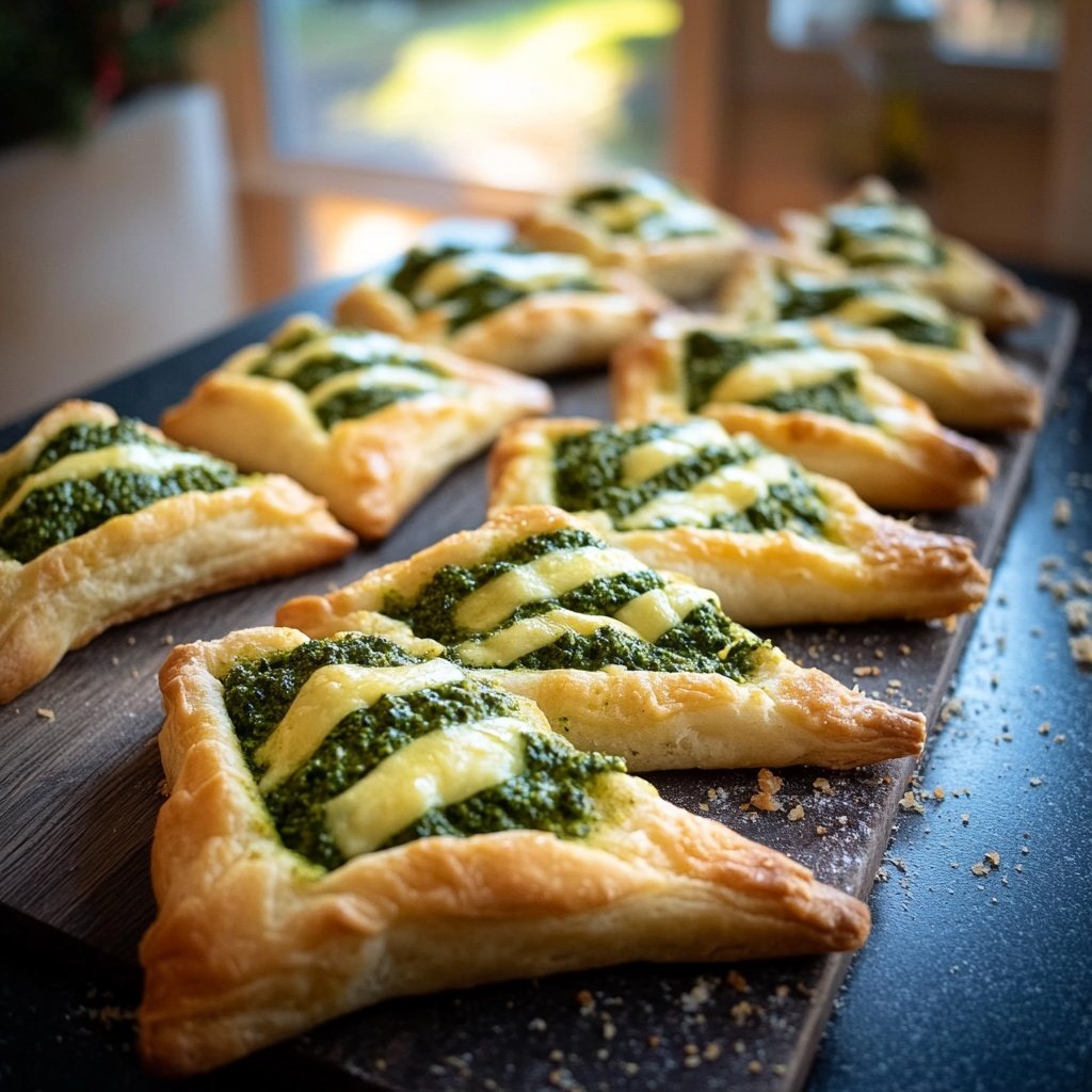 Blätterteig-Tannenbäume mit Pesto und Käse